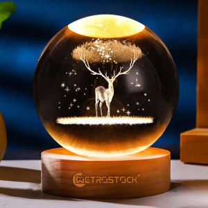 Metrostock - LED 3D Kaligrafi Allah Muhammad crystal ball night light lampu tidur bola kristal 3D lampu estetik dekorasi kamar cafe kado hadiah ulang tahun ramadhan idul fitri islami hias meja belajar