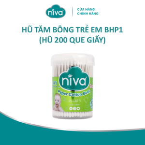 Hũ Tăm Bông Niva Cho Trẻ Sơ Sinh Hũ Xoay 200 Que Thân Giấy BHP1 Bông Tự Nhiên Kháng Khuẩn An Toàn Thân Thiện Môi Trường