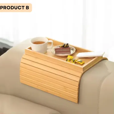Bamboo Couch Cup Holder Tray Foldable Sofa Armrest Table with Anti-Slip Pad Drink Remote Holder