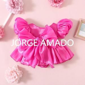 Twins Daughter Summer Matching Outfits Large Bow Short Sleeves Bodysuit Solid Backless Princess Dresses Girl Clothing H04042026