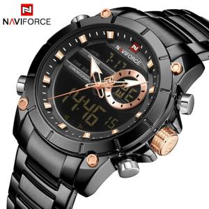 NAVIFORCE Mens Watches Fashion Sport Quartz Men LED Digital Electronic Watch For Men Full Steel Casual Waterproof Military Analog Clock