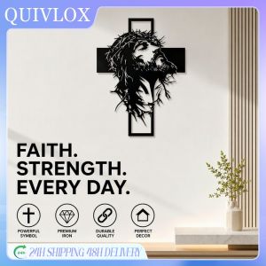 Metal Crucifix Wall Decor Iron Cross Hanging Religious Home Ornament Rustic Finish Bedroom Living Room Office