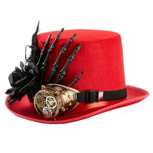 Elegant Wool Top Hat with Dark Series Flower Feather For Halloween Cosplay Parties Victorian Gothic Goggles Headpiece