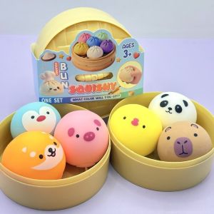 Cute Dumpling Squeeze Blow Bubbles Toy Dumpling Squishies Set with Steamer Bubble-Blowing Squishies Stretchy Adult Sensory Stress Relief Fidget Toy
