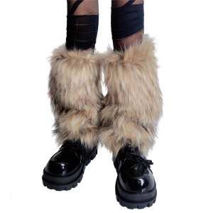 ถุงเท้าซองหุ้มรองเท้าบูทปริศนาคำทายแนวกรันจ์สำหรับผู้หญิงที่อุ่นขาขนยาวสำหรับงานปาร์ตี้เครื่องแต่งกายและสวมใส่ในชีวิตประจำวัน