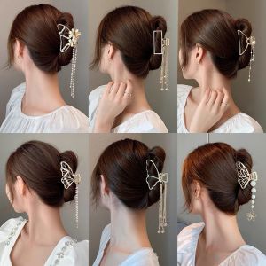 AISHGKorean Style Fashion Butterfly Tassel Pendant Large Womens Temperament Bow Hair Claw Metal Hair Clip