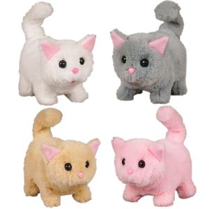 LIEYH หัวเขย่าเขย่า ของเล่นตุ๊กตาแมว หางกระดิก ตุ๊กตาสัตว์ยัดไส้ แมวโต้ตอบการเดิน ตุ๊กตาสัตว์เลี้ยงตุ๊กตา พร้อมเสียง ตุ๊กตายัดไส้อิเล็กทรอนิกส์ เด็กชายเด็กหญิง