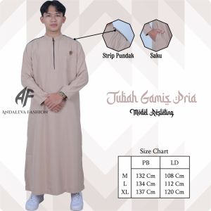 Gamis Jubah Pria Remaja Dewasa Muslim Resleting Lengan Panjang Kekinian Bahan Katun Polymicro