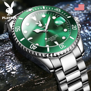 PLAYBOY Watch for men 2023 Original Deep Waterproof Luminous Calendar Fashion Green Water Ghost Design Stainless Steel Strap Diving Watch