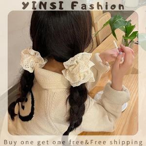 YINSI 1PC Oversized Cotton Lace French Hair Bands Hair Scrunchie For Women Elastic Ponytail Double Layer Womens Hair Accessories