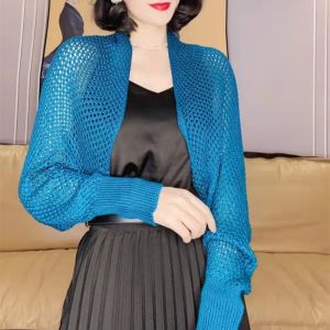 MAYIT Đơn giản Khăn choàng lụa mát Sang trọng Thanh lịch Áo khoác ngoài  Xu hướng Rỗng Áo cardigan dệt  hở eo chống nắng