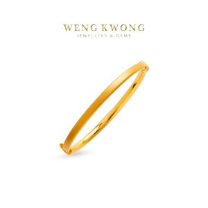 WENG KWONG Two-Ways Minimalist Plain-Sand Bangle in 22K/ 916 Yellow Gold (3G0599)