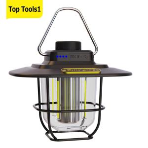LED Emergency Light Type-c Charging Retro Lawn Lamp Battery Indicator with Hook Dimmable for Outdoor Equipment