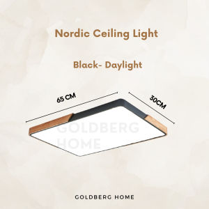 Mariko Nordic Rectangle 34W 45W 65W 90W LED Ceiling Light - Black White Wooden frame Goldberg Home