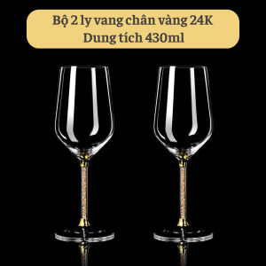 Bộ ly uống rượu vang pha lê cao cấp bộ 2 ly vang chân vàng 24K dung tích 430ml và 550ml
