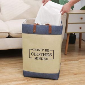 NINEONE Large Cotton Linen Laundry Basket PU Hand Tote Bag Thickening Storage Box Toy Clothes Laundry Hamper