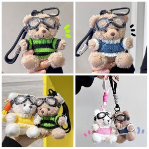 XINSU38 Key Chain Pilot Bear Keychain Stuffed Animal Bag Pendant Plush Key Ring Creative Decoration Gift Jewelry