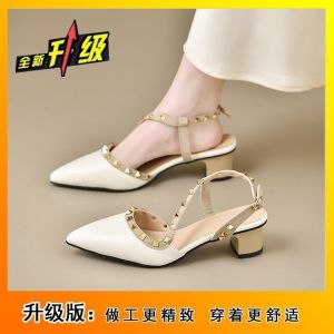 Free Shipping Pointed-Toe Single-Strap Chunky-Heeled Shoes Perfect With Skirts 2026 New Collection Of High-Heeled Shoes And Women’S Closed-Toe Sandals