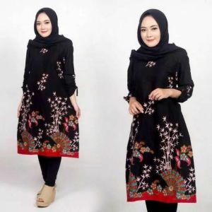 Setelan Batik Keluarga Motif Floral Kipas Elegan - Tunik/Baju Blouse & Gamis Anak Dewasa