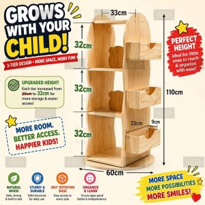 Swing Bookshelf (Natural) - Children | Storage | Organizer | Multi purpose | Space Saving | Rotational