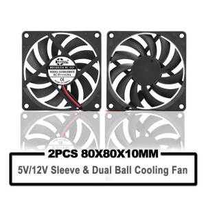 2PCS SXDOOL พัดลมบาง 80MM 10mm 80x80x10mm 8cm 5V 8010 2PIN พัดลมบอลคู่แบบไม่มีแปรง DC ระบายความร้อนสำหรับเคสคอมพิวเตอร์ PC CPU