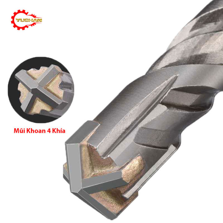 Mũi Khoan Bê Tông Xuyên Thép Chuôi Gài SDS PLUS 4 Khía YUSHAN/ HÌNH ẢNH ...