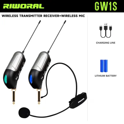 Wireless Guitar System Rechargeable Upgraded With Headset lavalier microphone UHF Wireless Guitar Transmitter Receiver For Musical Instruments Electric Guitar Bass