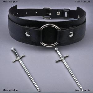 [COD] Man YingLie 3pcs Punk Black Leather Arm Bands With Metal Double Sword Upper Arm Bracelet Gothic Halloween Cosplay Accessories