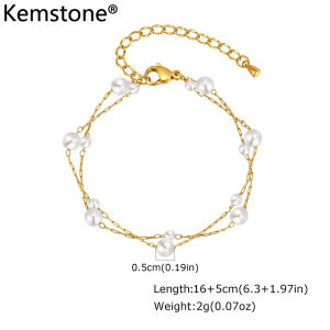 Kemstone Womens Trendy Imitation Pearl Double Layer Chain Bracelet Gift