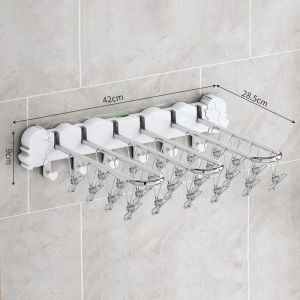 JustLiving 1PC Stainless Steel Bathroom Hanging Rack Multifunctional Drying Hanger Multi-clip Punch-free Wall Hanging Artifact Folding Hanging for Balcony Special Wall-mounted Folding 24 Sock Clips