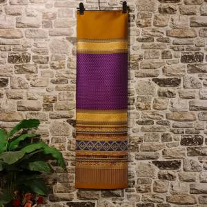 221.ผ้าไหมแกมฝ้าย ผ้าทอทั้งผืน ลายซิ่นตีนจกเชียงแสน สีน้ำตาล-ม่วง