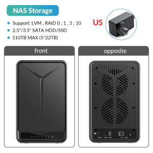 Yottamaster 5 Bay NAS Enterprise Storage Server Private Cloud Storage with Multi-account Usage Double Encryption 110TB Capacity for 2.5 3.5 Inch SATA HDD with Remote Access Auto Backup Intelligent Storage(Without Hard Drive)