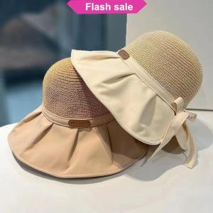 Flash Sale Women Bucket Hat Summer UV Protection Big Wide Brim Beach Sun Hats Outdoor Travel Bows Panama Caps Ponytail Caps