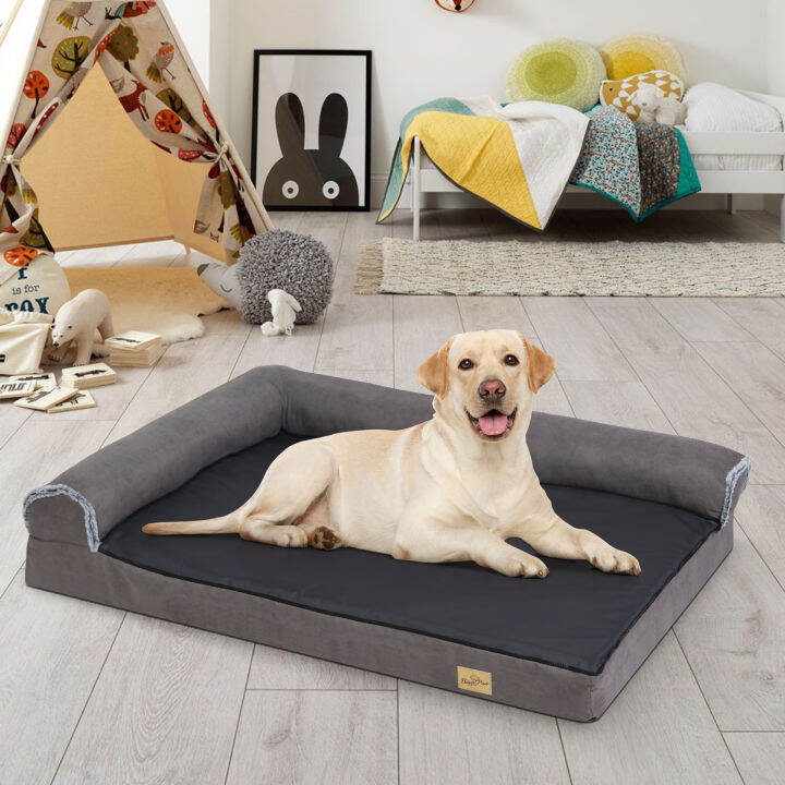 Orthopedic Dog Bed: L-shape Dog Sleep Bed with Bolster for Large Dogs ...