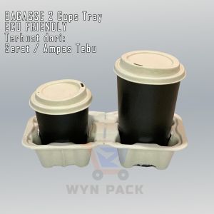 Bagasse Nampan Take away Minuman Gelas isi 2 Cup Paper 2 Cup Holder 2 in 1- Natural - Tatakan Gelas Bagasse