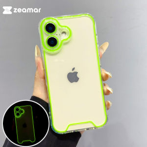 Vỏ trong suốt phát sáng ban đêm cho iPhone 16 15 14 13 12 11 Pro X XS XR Max Plus khung huỳnh quang vỏ chống sốc TPU mềm