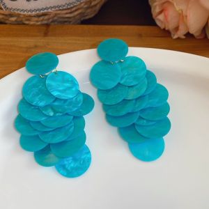 FXUP Phong cách bãi biển Bông tai vỏ sò Quà tặng trang sức Vỏ tròn Bông tai hình vỏ sò Thời trang Bông tai dài rủ Bãi biển