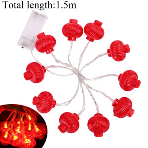 1.5m New Years 10LED Crystal Luminous Red Lantern Lights Chinese Spring Festival Auspicious Fairy Light String Decoration Battery Operated