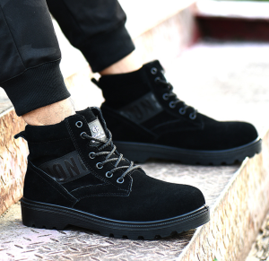 QINHUIZE Fashion safety boots mens anti-smashing anti-piercing steel toe cap insulated construction site welding special forces work high-top safety cotton shoes