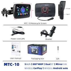 EKLEVA 5 inch Motorcycle Wireless Apple Carplay Navi Android Auto Front Rear Dual Bluetooth Camera Recorder Waterproof IPX7 Screen