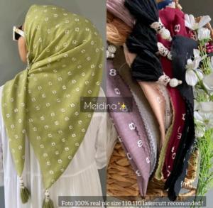 HIJAB SEGI EMPAT LASER CUT MOTIF 88 TASSEL JAMBUL POM POM TERBARU/JILBAB SEGI EMPAT SERAGAMAN