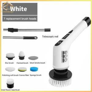 Electric Spin Scrubber Electric Washing Up Brush with 7 Replaceable Brush Heads Detachable Handle for Tiles Glass Grill