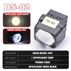 1 PC 1.5 inch Mini Driving Light Bi LED Projector Headlight Lens Square Hi/Lo Beam Matrix Combination Spotlight White Devil Eye Lamp 45W Conversion Car Motorcycle Accessories