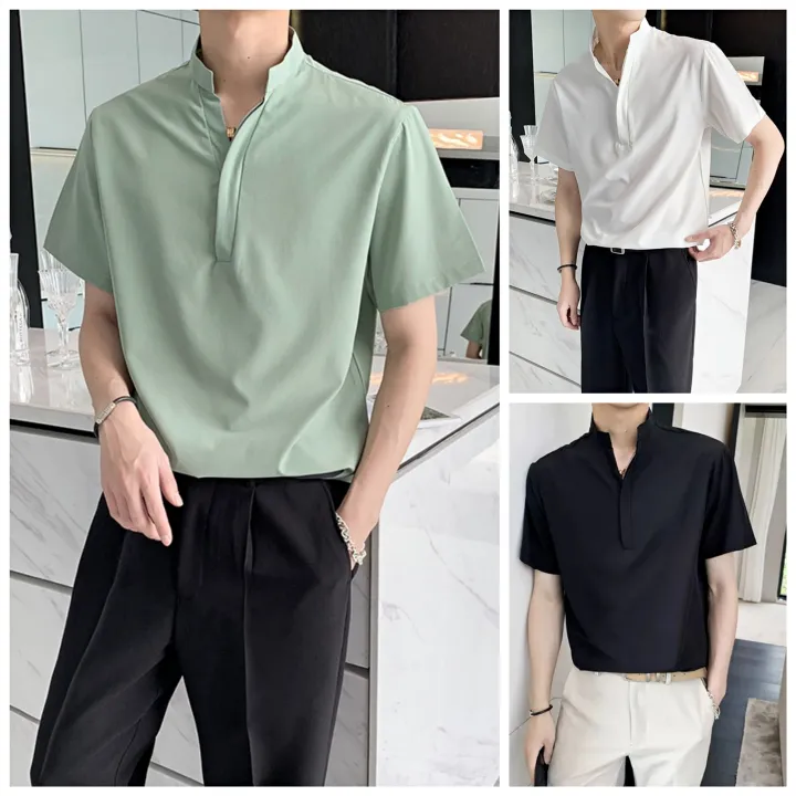 HUILISHI 5colour V-Neck Elegant Plain Men's Short Sleeve Fashion - Main Image