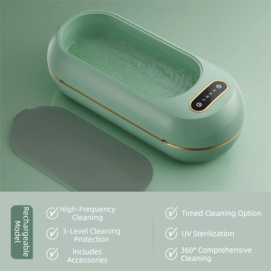 OOC 3 modes Versatile Ultrasonic Cleaning Machine 360° Deep Cleaning Portable Vibration Wash Cleaner Durable Multifunctional Household Glasses Cleaner for Ring Glasses Makeup Brush