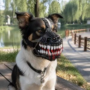 MYTHIS Hell Hound Style Dog Monster Muzzle Breathable Monster Hell Hound Muzzle Scary Teeth Pet Mouth Cover Pet Accessories