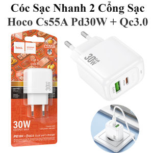 Cóc Sạc Nhanh 2 Cổng Sạc Usb Và Type-C Hoco Cs55A Pd30W + Qc3.0 Chân Cắm Eu