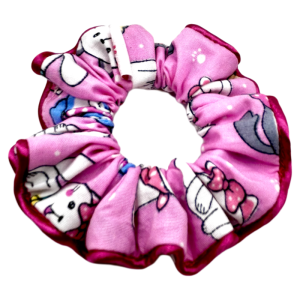 ยางมัดผมลายแมวน้อยน่ารักสีชมพู ผ้าฝ้ายงาน Handmade นุ่มนวลวัสดุทนทาน ไม่กินผมไม่ดึงหนังศรีษะ