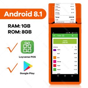 GZQIANJI COD All in One Android 8.1 Handheld PDA Printer Smart POS Terminal Wireless Portable Printers Intelligent Payment Terminal Function Bluetooth WiFi 3G Communication Support Loyverse POS GrabMerchant app