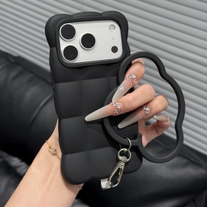Luxury Bracelet Cloud Puff Silicone Case For iPhone 14 13 15 16 17 18 Pro Max Phone Accessories Shockproof Bumper Soft Cover